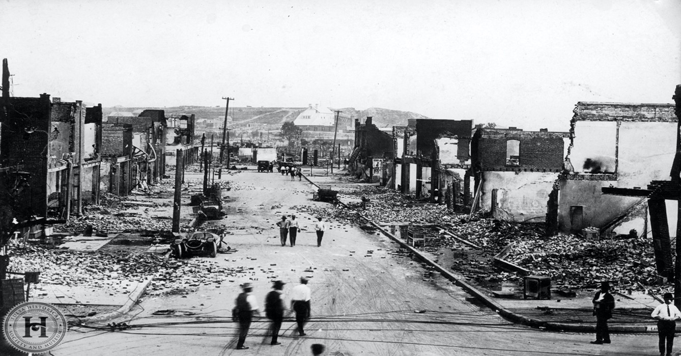 Figure 1: The Greenwood District of Tulsa, “Black Wall Street,” was reduced to ruins following the race massacre.